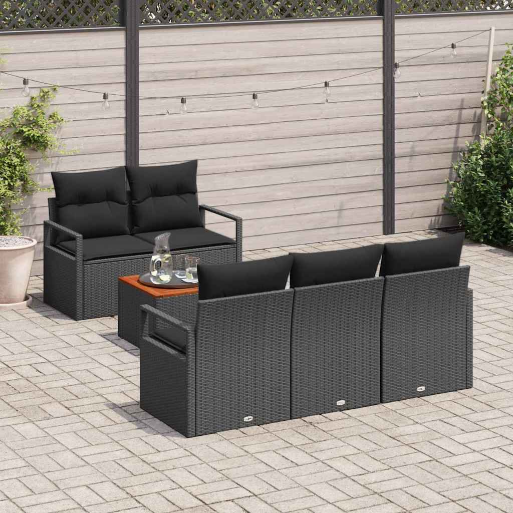 Tuinbankenset met opslag 6 pcs Zwart poly rattan