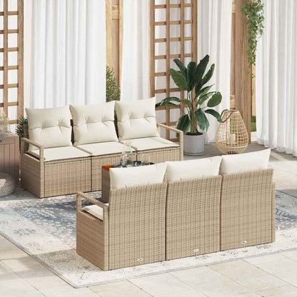 Tuinbankenset met opslag 7 pcs Beige en Crème poly rattan