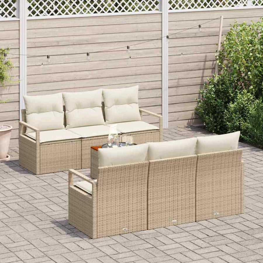 Tuinbankenset met opslag 7 pcs Beige en Crème poly rattan
