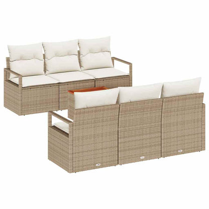 Tuinbankenset met opslag 7 pcs Beige en Crème poly rattan