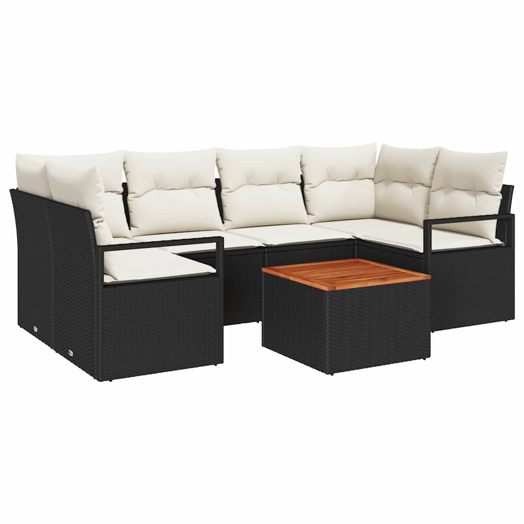 Tuinbankenset met opslag 7 pcs Zwart en Crème poly rattan