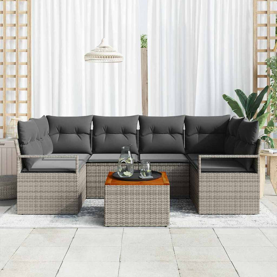 Tuinbankenset met opslag 7 pcs Grijs poly rattan
