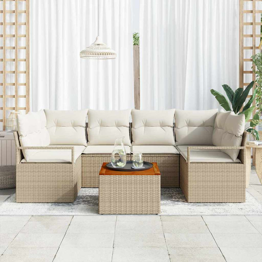 Tuin Sofa Set 7 pcs Beige en wit