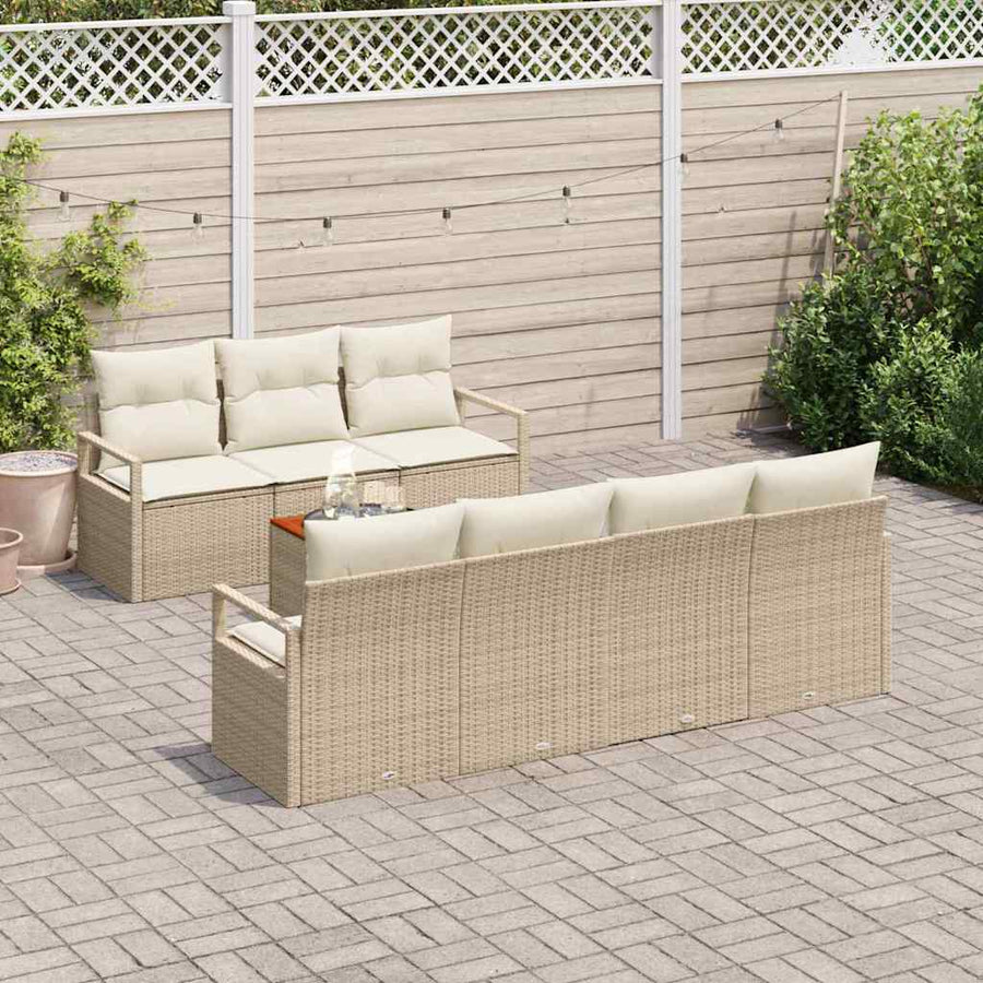 Tuinbankenset met opslag 8 pcs Beige en Crème poly rattan