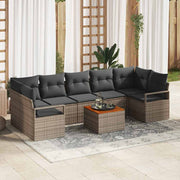 Tuinbankenset poly rattan acaciahout grijs 7 zitplaatsen