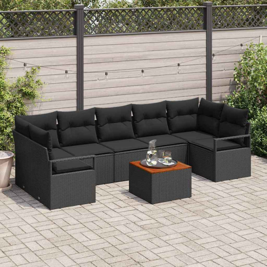 Tuinbankenset met opslag 8 pcs Zwart poly rattan