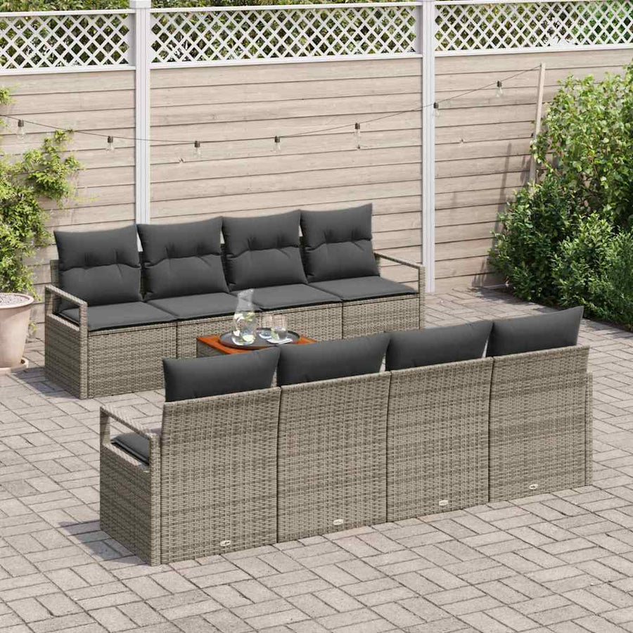 Tuinbankenset met opslag 9 pcs Grijs poly rattan