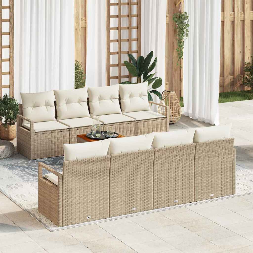 Tuinbankenset met opslag 9 pcs Beige en Crème poly rattan