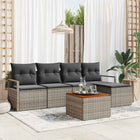 Tuinbankenset poly rattan acaciahout grijs 6-delig