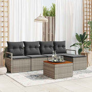 Tuinbankenset poly rattan acaciahout grijs 6-delig