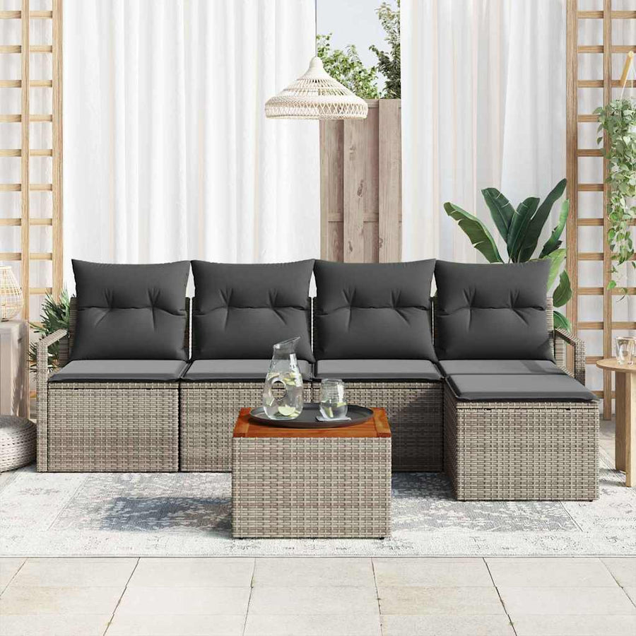 Tuinbankenset met opslag 6 pcs Grijs poly rattan