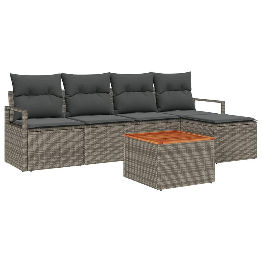 Tuinbankenset met opslag 6 pcs Grijs poly rattan