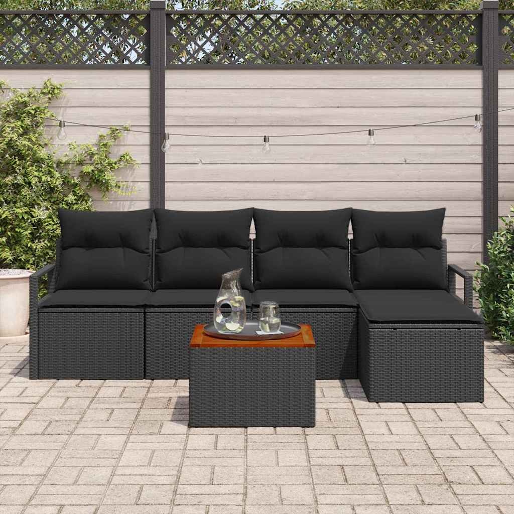 Tuinbankenset met opslag 6 pcs Zwart poly rattan