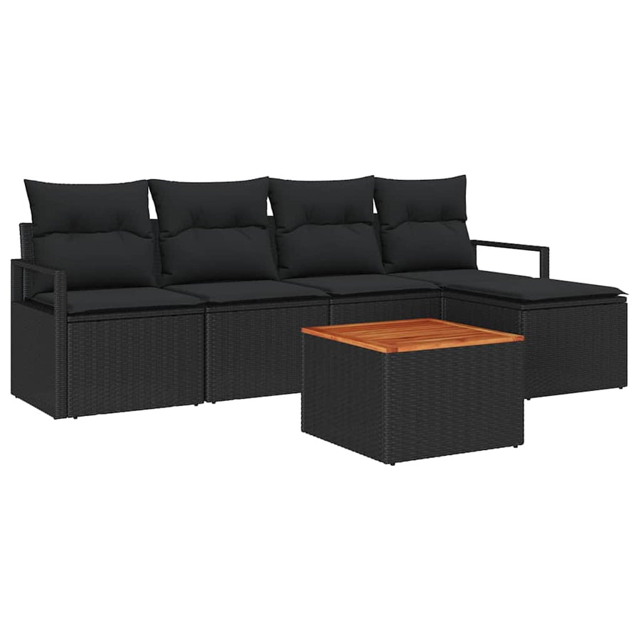 Tuinbankenset met opslag 6 pcs Zwart poly rattan
