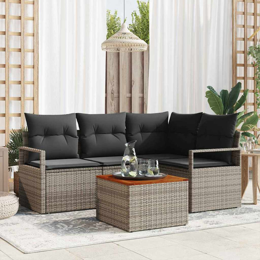 Tuinbankenset met opslag 5 pcs Grijs poly rattan