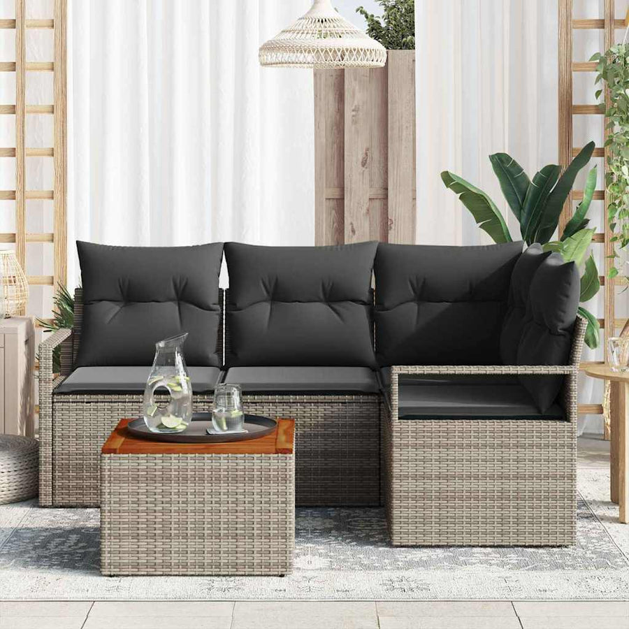 Tuinbankenset met opslag 5 pcs Grijs poly rattan