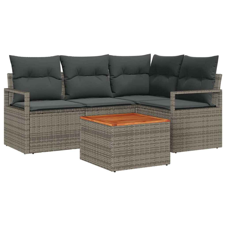 Tuinbankenset met opslag 5 pcs Grijs poly rattan
