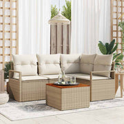 Tuinbankenset 5-delig poly rattan acaciahout beige crème