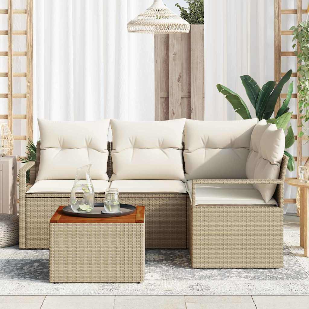 Tuinbankenset met opslag 5 pcs Beige en Crème poly rattan