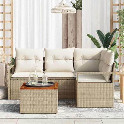 Tuinbankenset met opslag 5 pcs Beige en Crème poly rattan