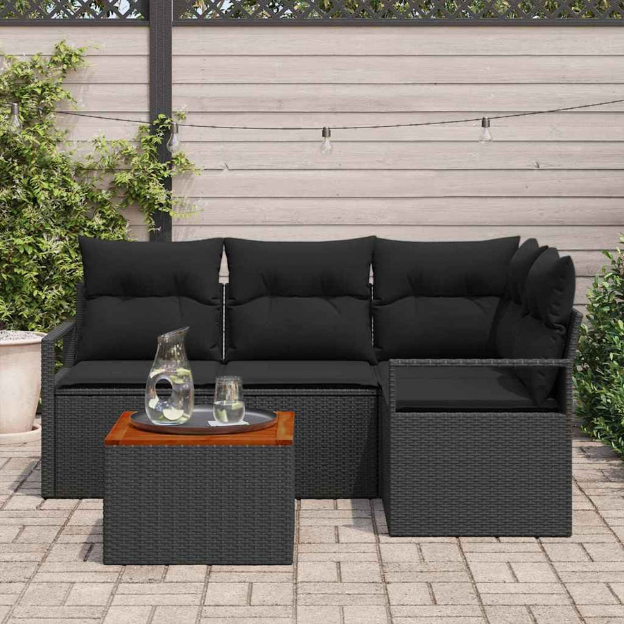 Tuinbankenset met opslag 5 pcs Zwart poly rattan