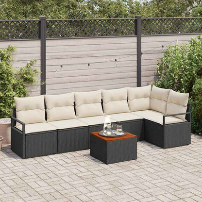 Tuinbankenset met opslag 7 pcs Zwart en Crème poly rattan