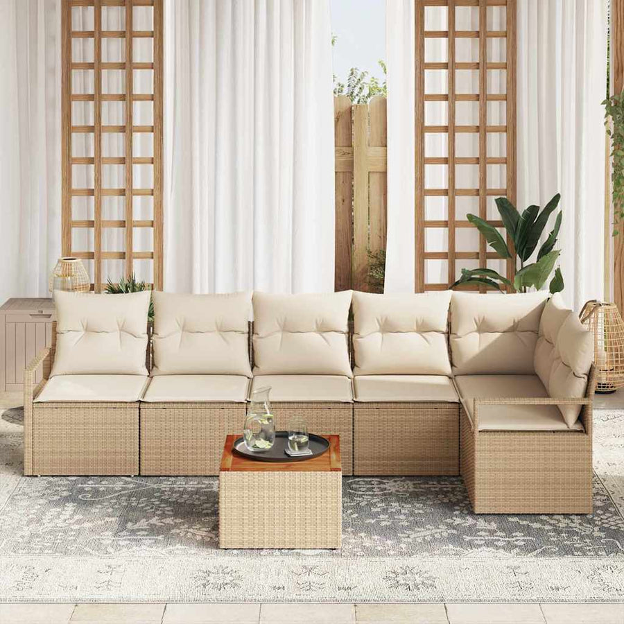 Tuinbankenset 7 st Beige en Crème poly rattan
