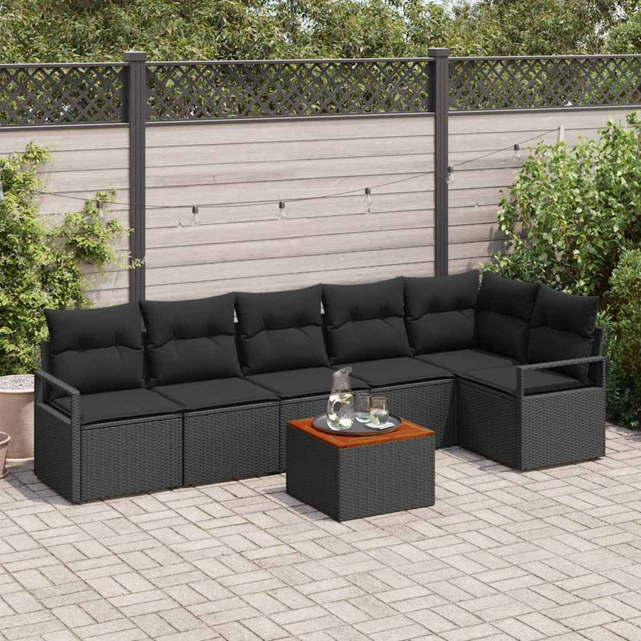 Tuinbankenset met opslag 7 pcs Zwart poly rattan