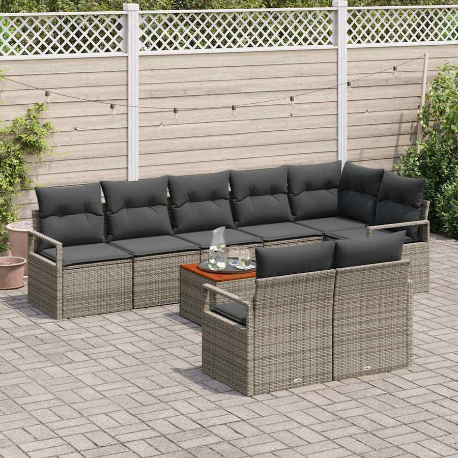 Tuinbankenset met opslag 9 pcs Grijs poly rattan