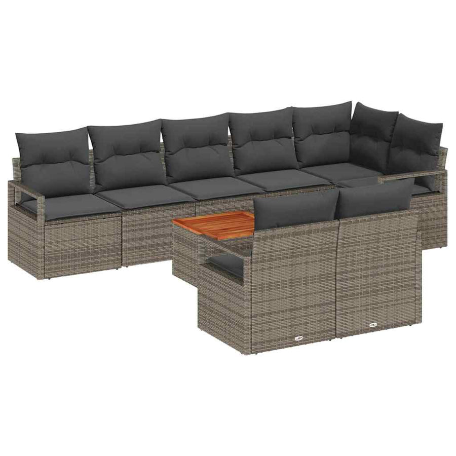 Tuinbankenset met opslag 9 pcs Grijs poly rattan