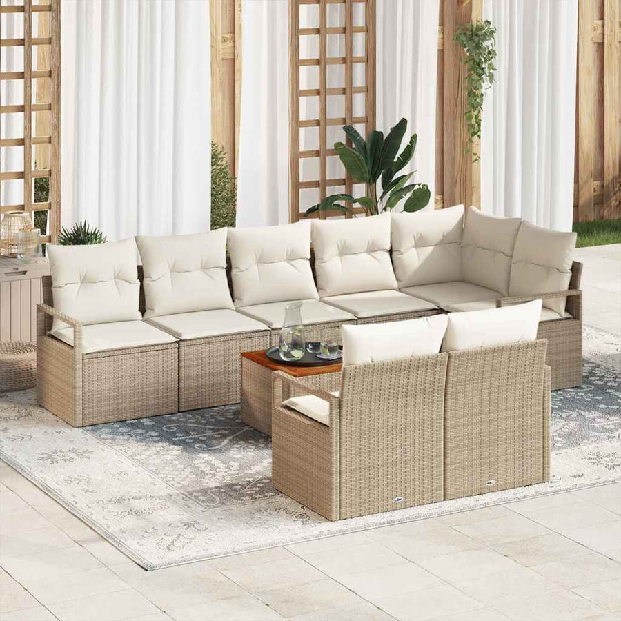 Tuinbankenset met opslag 9 pcs Beige en Crème poly rattan