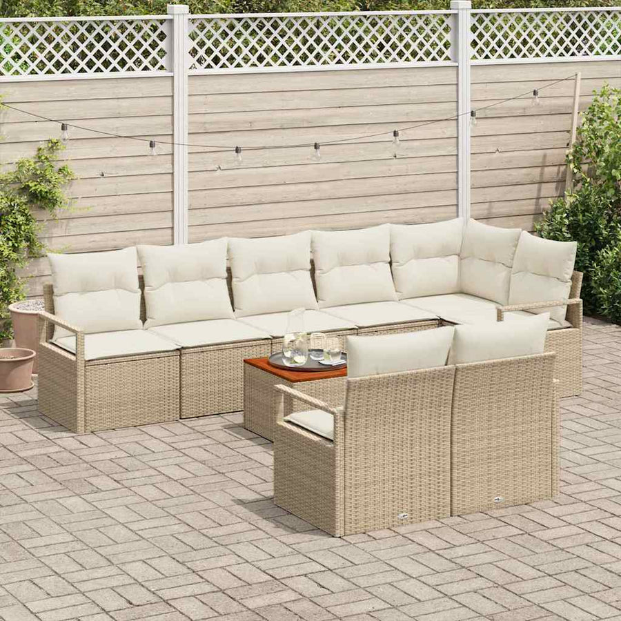 Tuinbankenset met opslag 9 pcs Beige en Crème poly rattan