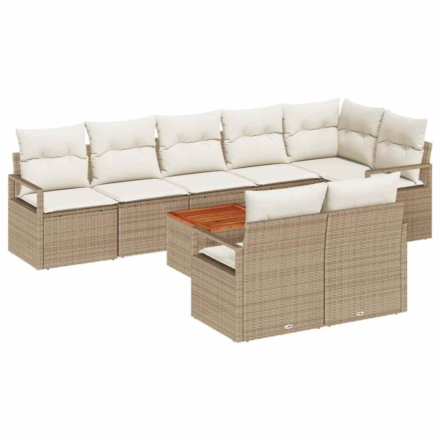 Tuinbankenset met opslag 9 pcs Beige en Crème poly rattan