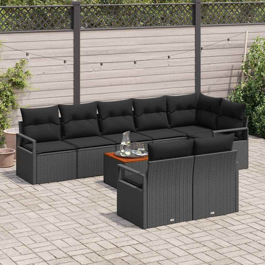 Tuinbankenset met opslag 9 pcs Zwart poly rattan