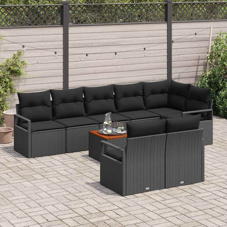 Tuinbankenset met opslag 9 pcs Zwart poly rattan