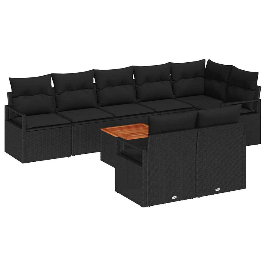 Tuinbankenset met opslag 9 pcs Zwart poly rattan