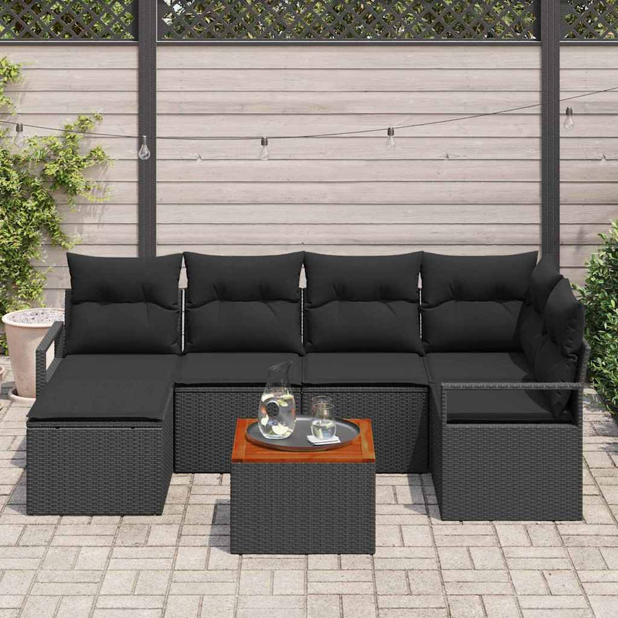 Tuinbankenset met opslag 7 pcs Zwart poly rattan