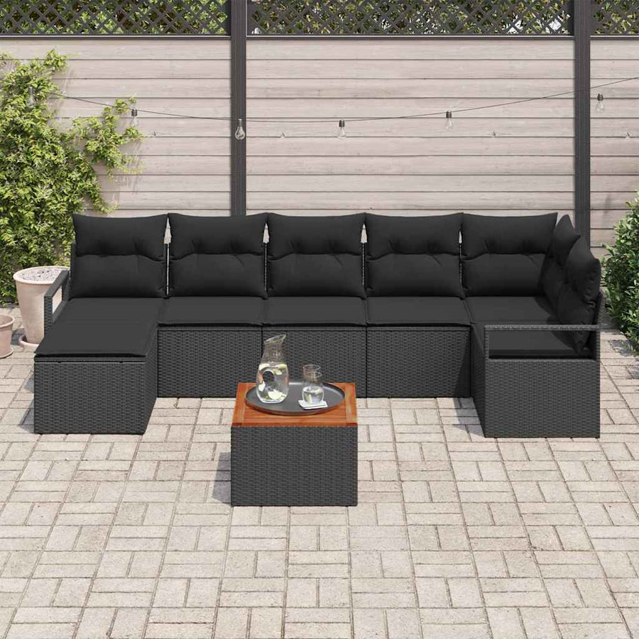 Tuinbankenset met opslag 8 pcs Zwart poly rattan