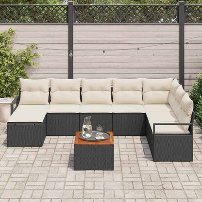 Tuinbankenset met opslag 9 pcs Zwart en Crème poly rattan