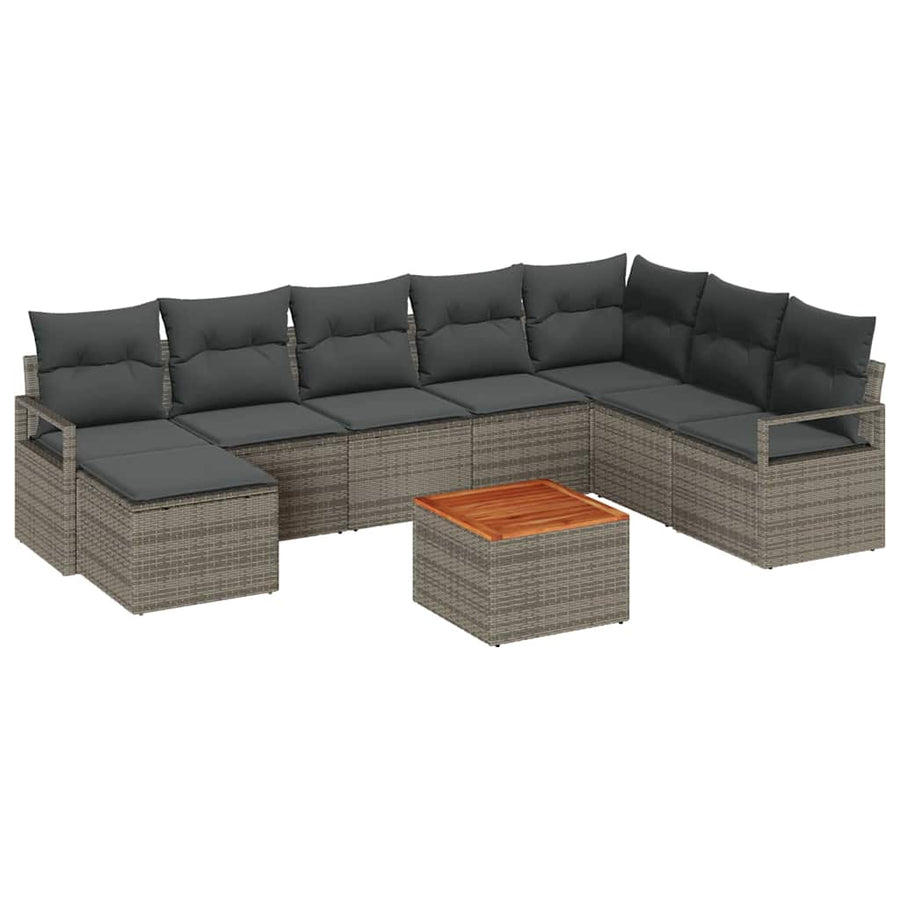 Tuinbankenset met opslag 9 pcs Grijs poly rattan