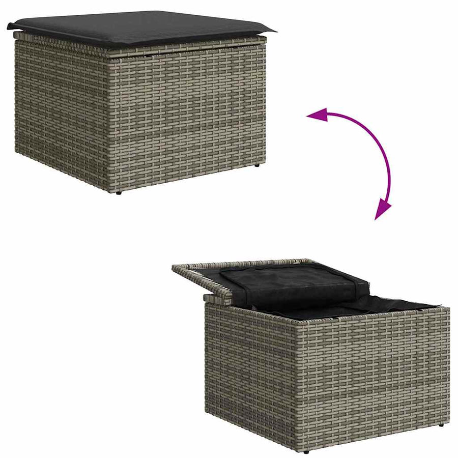 Tuinbankenset met opslag 9 pcs Grijs poly rattan