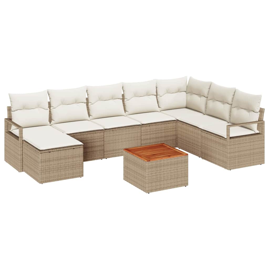 Tuinbankenset 9 st Beige en Crème poly rattan