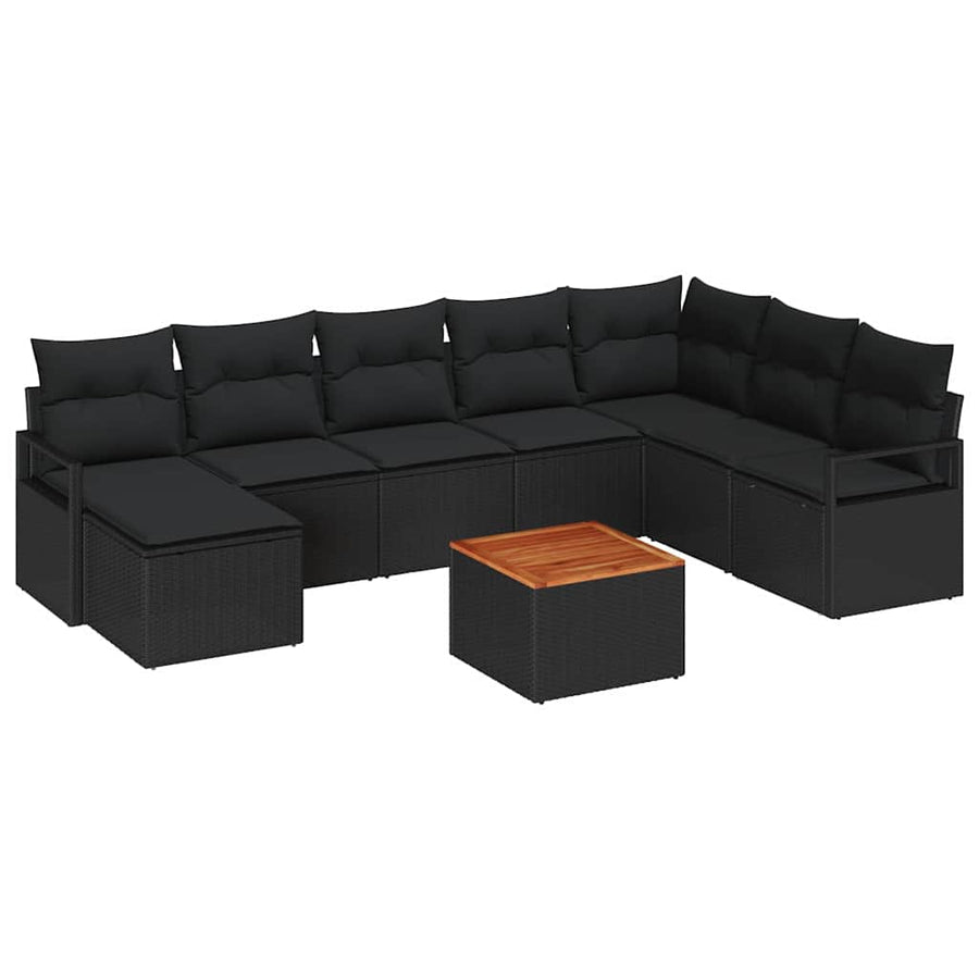 Tuinbankenset met opslag 9 pcs Zwart poly rattan
