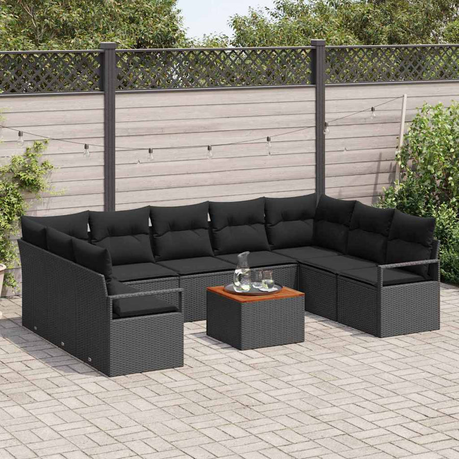 Tuinbankenset met opslag 10 pcs Zwart poly rattan