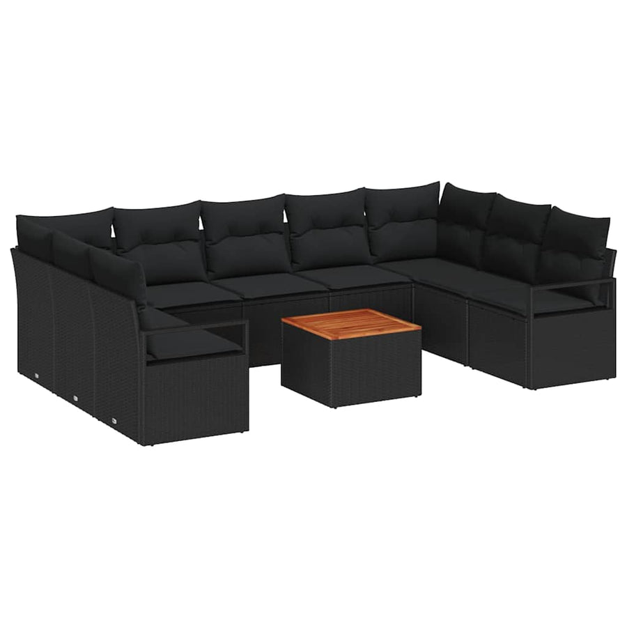 Tuinbankenset met opslag 10 pcs Zwart poly rattan