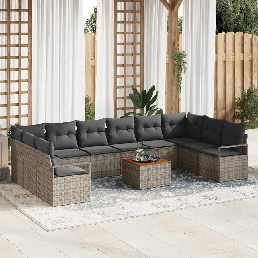 Tuinbankenset met opslag 11 pcs Grijs poly rattan