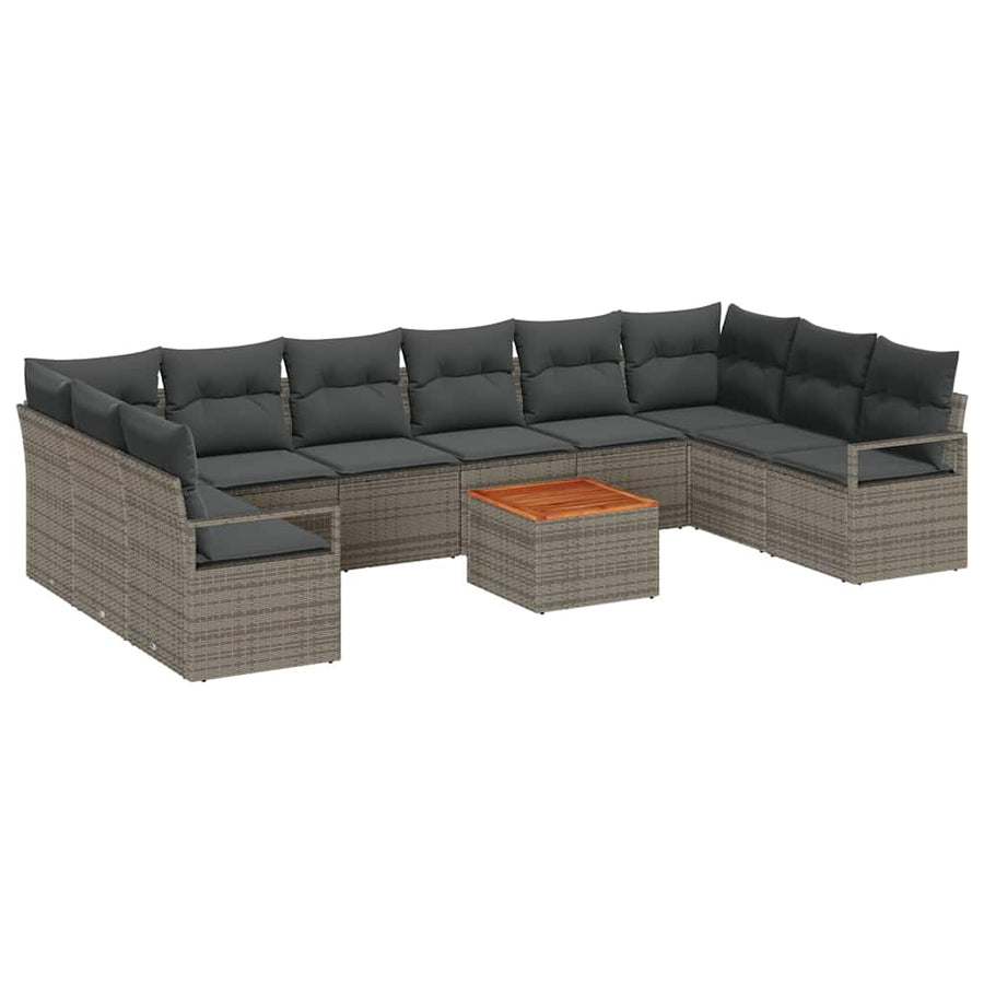 Tuinbankenset met opslag 11 pcs Grijs poly rattan