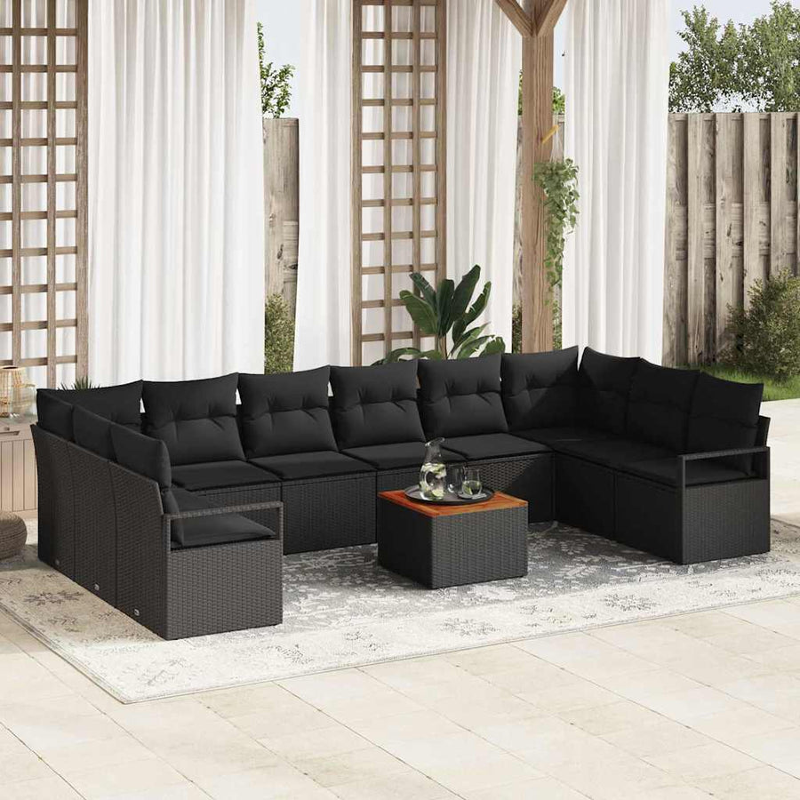 Tuinbankenset met opslag 11 pcs Zwart poly rattan