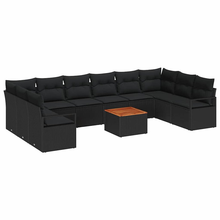 Tuinbankenset met opslag 11 pcs Zwart poly rattan