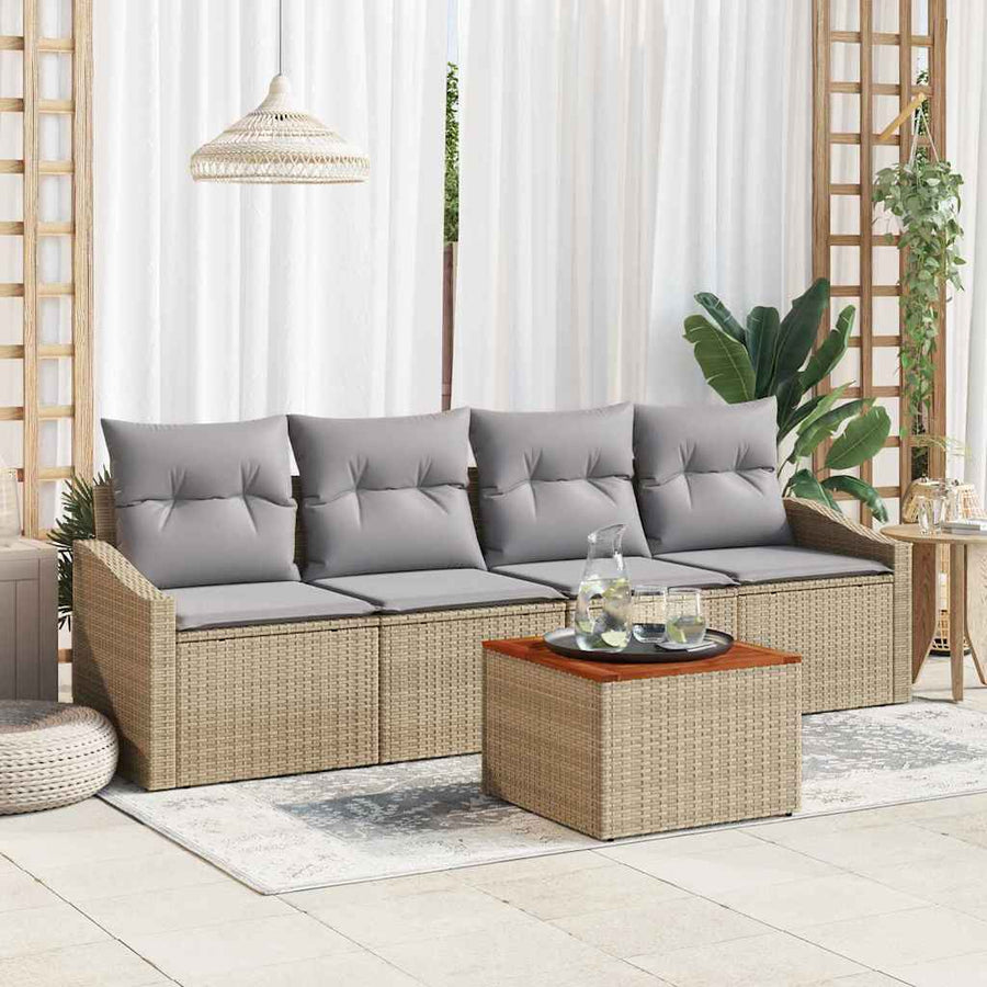 Tuinbankenset met opslag 5 pcs Beige en Licht Grijs poly rattan